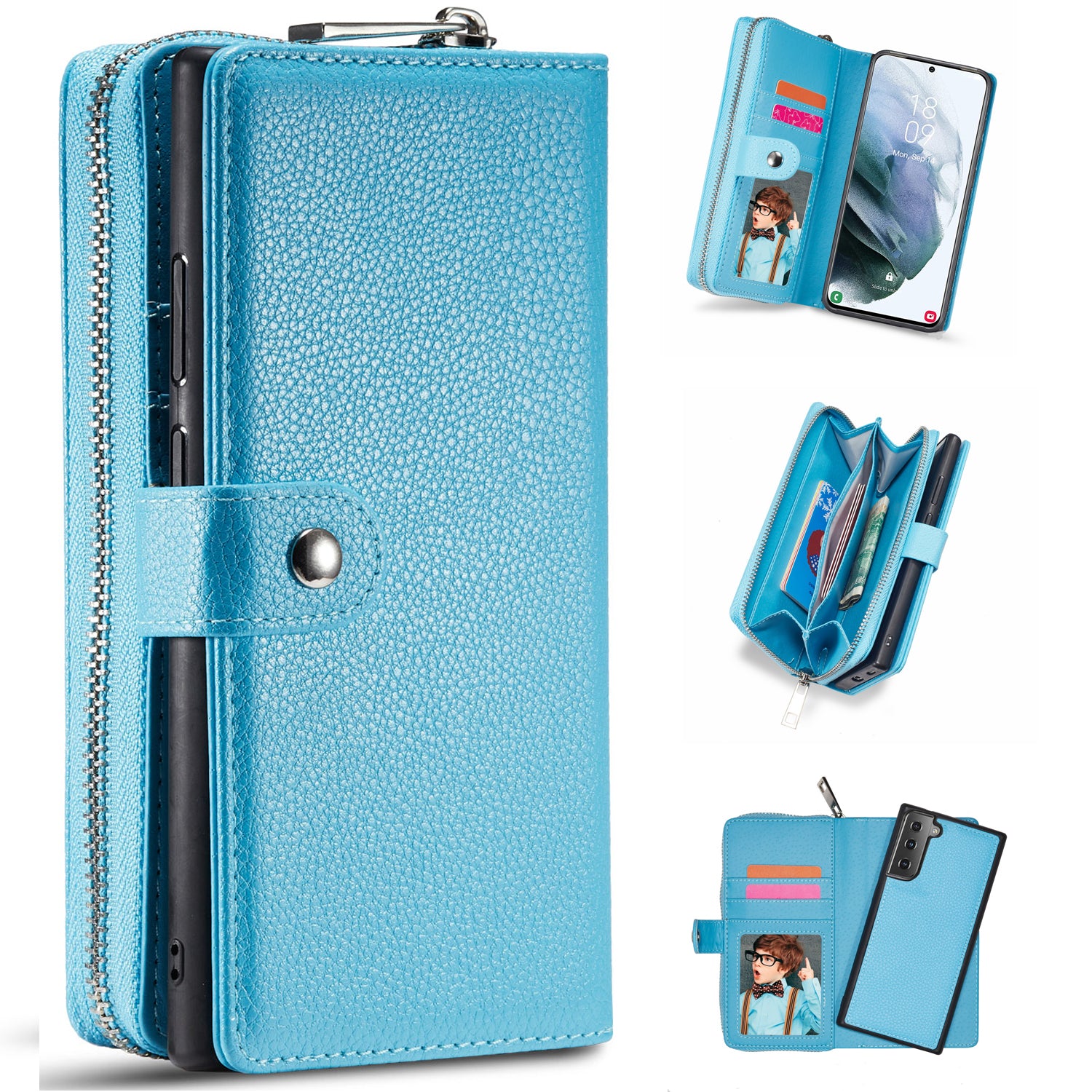 Samsung S21 Plus Case Zipper Wallet (LightBlue)
