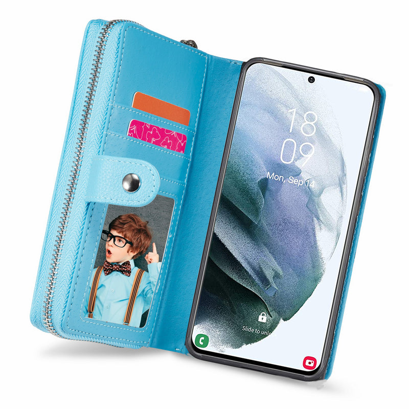 Samsung S21 Plus Case Zipper Wallet (LightBlue)