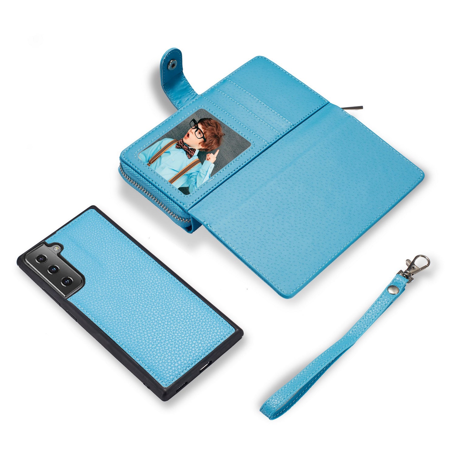 Samsung S21 Plus Case Zipper Wallet (LightBlue)