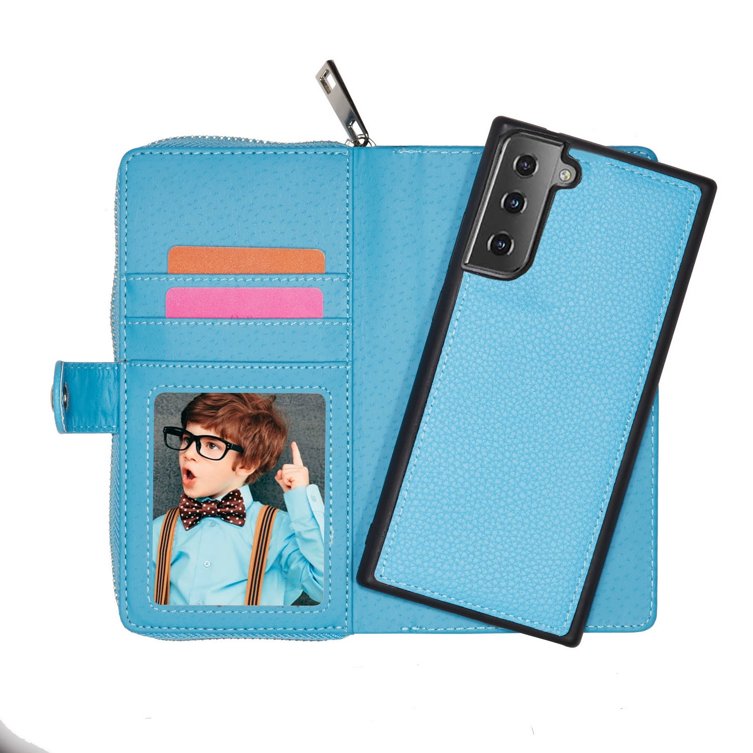 Samsung S21 Plus Case Zipper Wallet (LightBlue)
