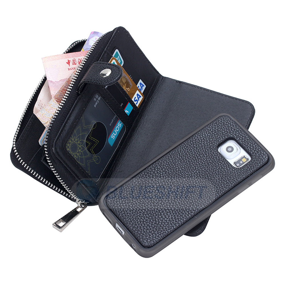 Samsung S6 Edge Case Zipper Wallet (Black)