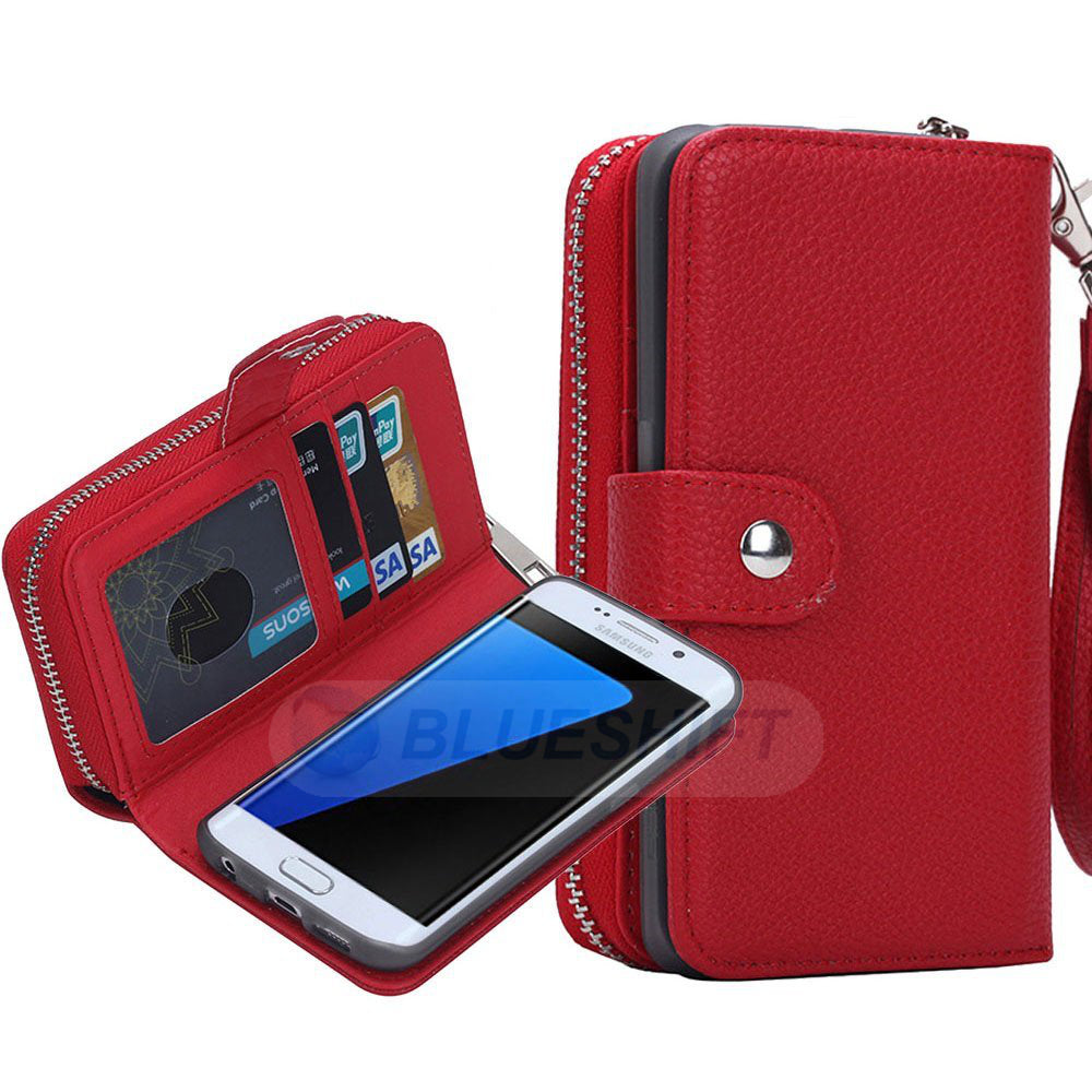 Samsung S7 Edge Case Zipper Wallet (Red)