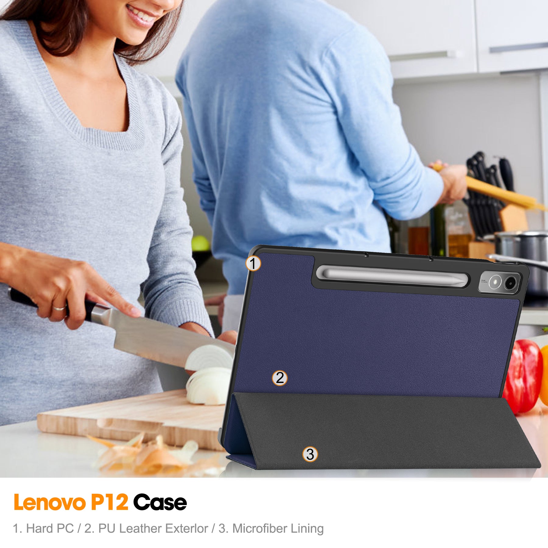 Lenovo Tab P12 TB370 Tri-Fold PU Case [Navy]
