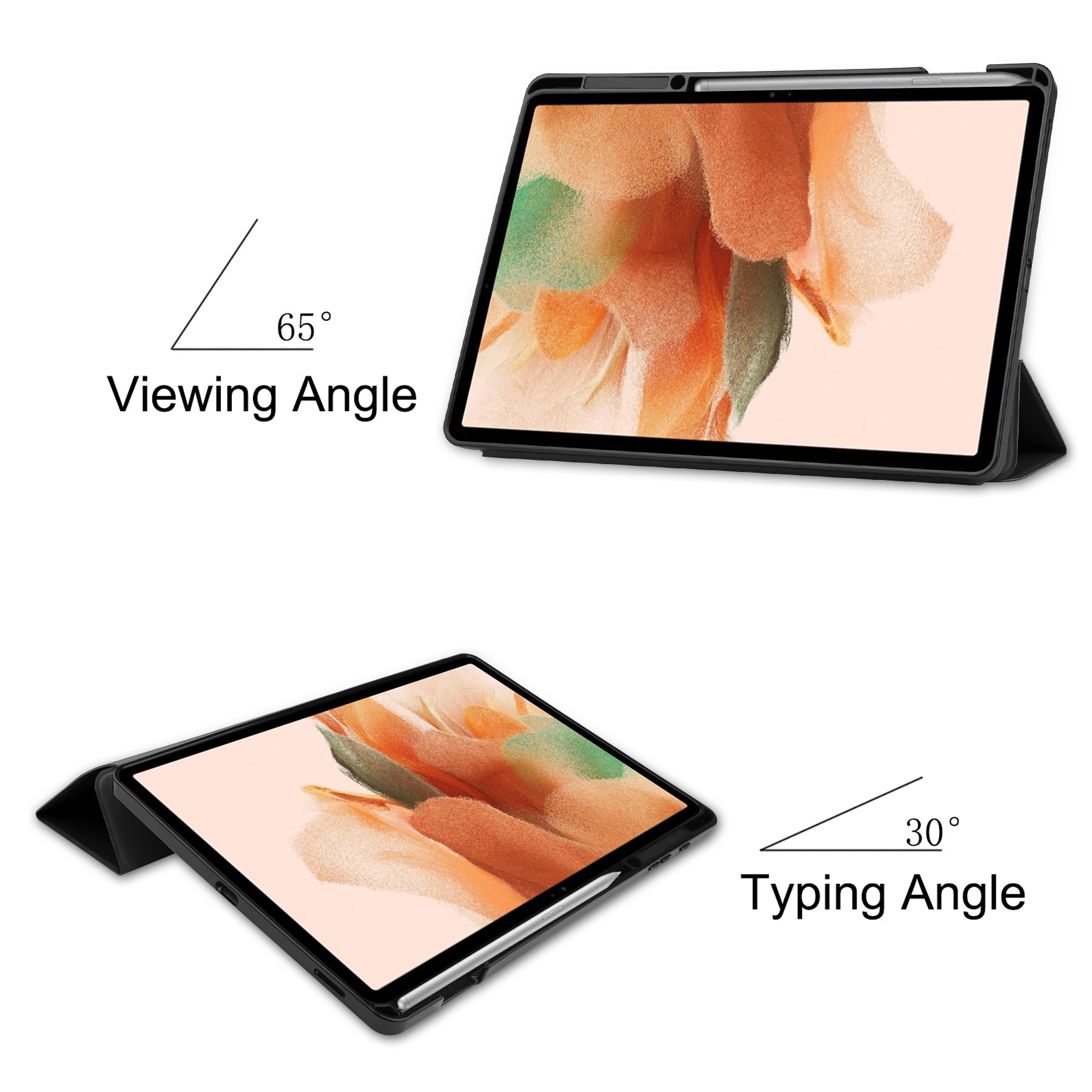 Samsung Tab S8+ Case Tri-Fold Pen Holder (Black)